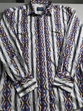 Wrangler Aztec Pearl Snap Button Down Shirt Mens Size L Western Shirt Southwest