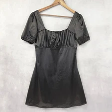 H&M Divided Womens Milkmaid Mini Dress L Satin Puff Sleeve Square Neck Y2K Goth