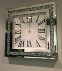 35cm Mirrored Square Wall Clock Crushed Diamond Jewel Silent Roman Numerals
