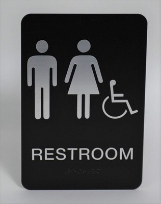 Unisex  Gender Neutral ADA Restroom Bathroom Modern Chic Signs w/Braille - Bl...