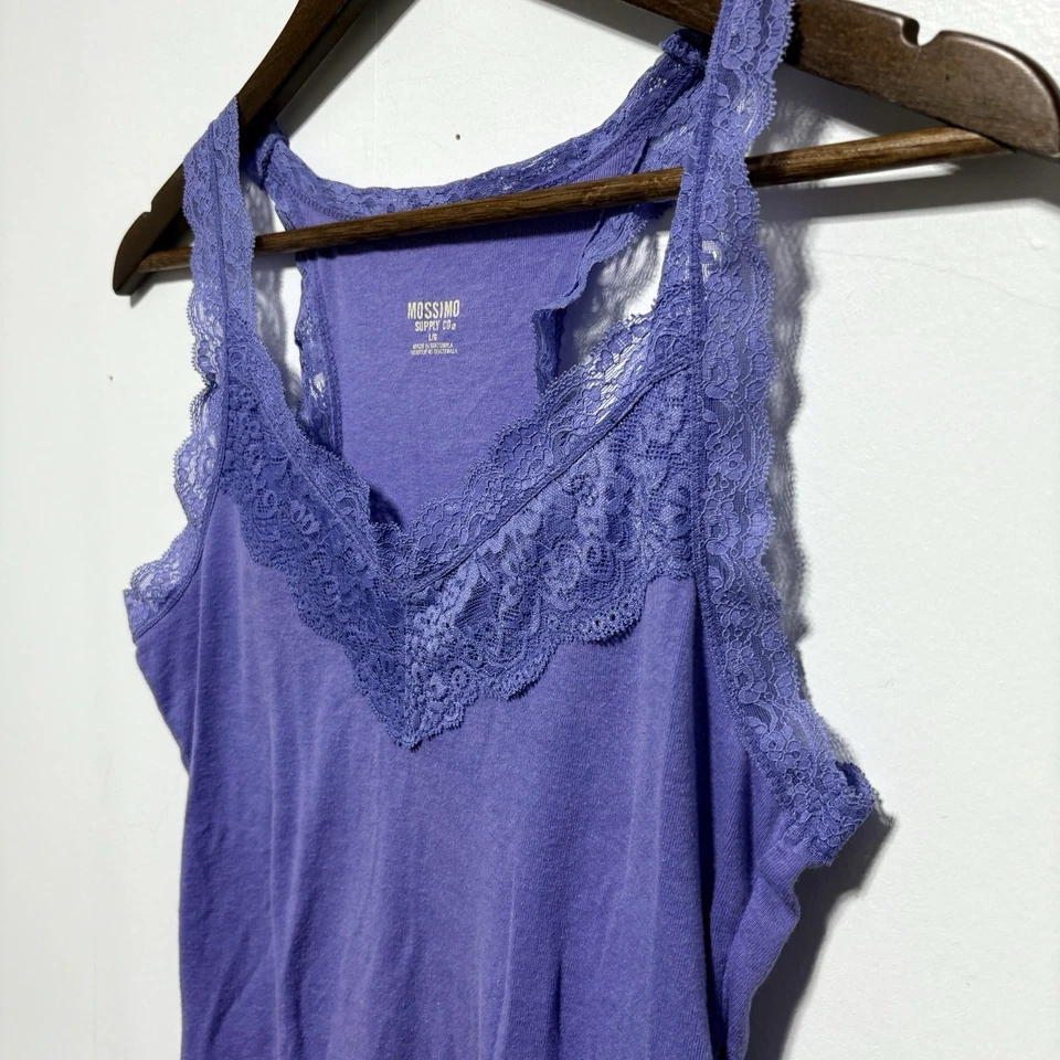 Camiseta sin mangas Y2K Mossimo con ribete de encaje para mujer L púrpura camisola sin mangas coqueta años 2000 Foto 3 de 4