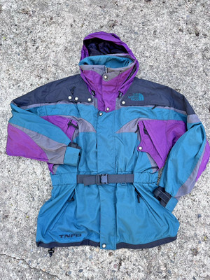 Vtg 90s The North Face Parka Jacket Mens XL Belted Ski Retro Purple Teal Damaged