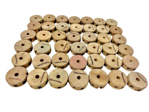 Tinkertoy 42 Spools 1 Hole Replacement Parts Wooden Tinker Toy Pieces Large Lot - Picture 8 of 15