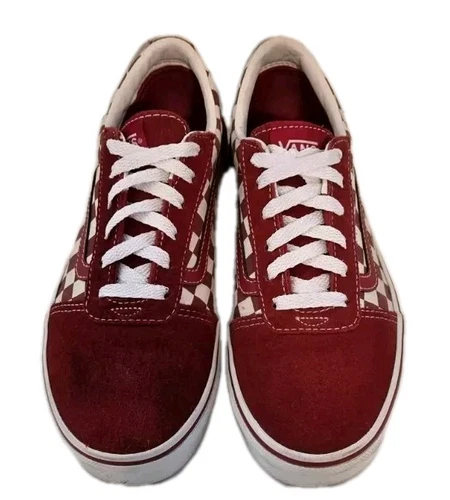 Sneakers basse Vans Off The Wall rosse scamosciate modello a scacchi pizzo giovani taglia 4