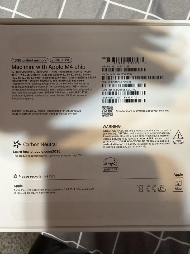 Apple Mac Mini M4 (16 GB memory) (256 GB storage)  - OPEN BOX - Image 2 of 4