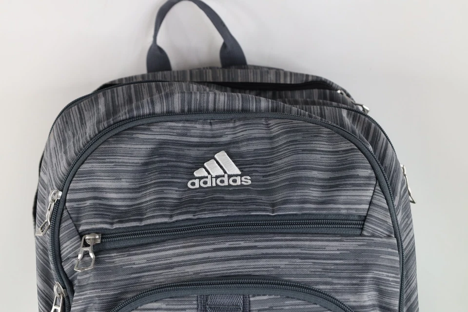 Vintage Adidas Spell Out Striped Loadspring Backpack Book Bag Carry On Gray Teal - Image 2 of 4