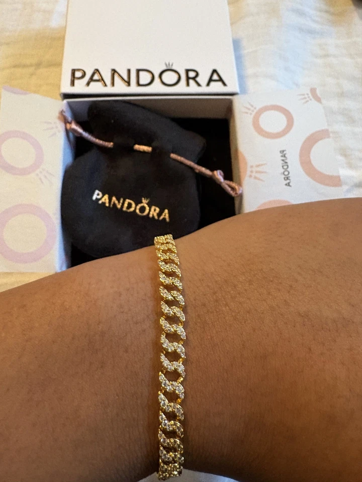 Pandora Timeless al14K Gold-plated Pavé Cuban Chain Bracelet 7 .1 IN BOXED REAL! - Image 3 of 4