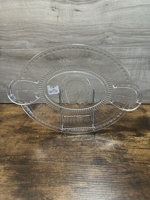 EAPG Horseshoe Glass Bread Plate C1881- Give Us This Day Our Daily Bread  READ!