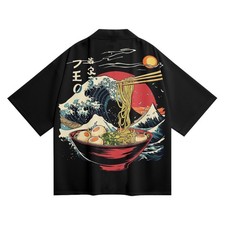 Niepce Japanese Ramen Kimono Black Blue Ocean Waves XL