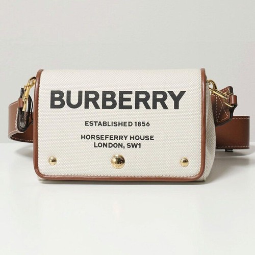 Burberry Horseferry Print Cotton Hackberry White Canvas Crossbody Bag