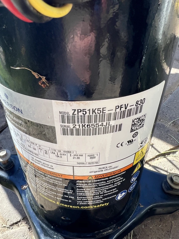 COMPRESOR COPELAND SCROLL modelo ZP51K5E - PFV - 830 año 2021- 220v monoph Foto 2 de 4