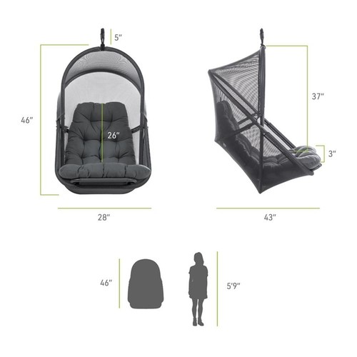 Afuera Living Breeze Outdoor Foldable Mesh Fabric Egg Swing in Dark Gray - Picture 4 of 10