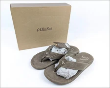 NEW Olukai Nui Slip On Flip Flop Thong Suede Leather Sandals Mens Size 10 Brown