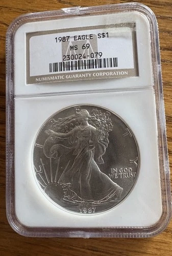 1987 Silver Eagle S$1 MS69 Brown Label NGC