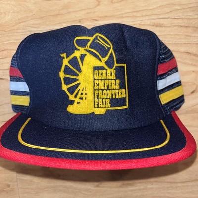 Vintage 3 Three Stripe Trucker Hat Cap Made USA Ozarks Frontier Fair SKM