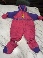 Vintage 90 s Winnie The Pooh Girl s Snowsuit 12 Months Mittens Romper Bunting.