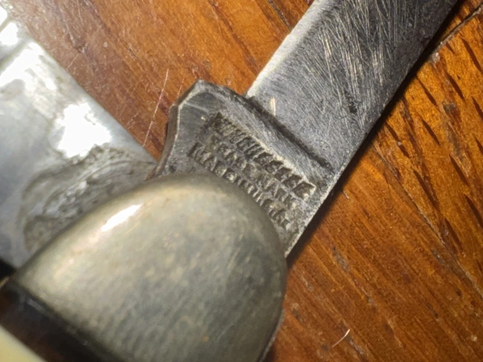 Vintage Winchester USA Two-Blade Pocket Knife Slip Joint Brass Bolsters Striped  - Image 3 of 4