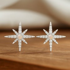 Opal Round Star Stud Earrings -925 Sterling Silver for October 1023