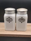 Vintage Hazel Atlas White Milk Glass Salt & Pepper Shakers – Range Top w/ Metal