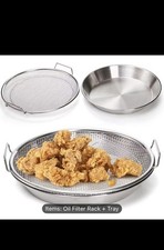 Oil Draining Tray And Rack Collapsible-look Round Reusable Mesh Basket With Tray