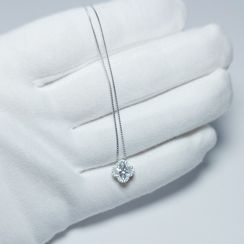 collana argento 925 donna rodio ciondolo pendente quadrifoglio zirconi brillanti - Picture 5 of 5