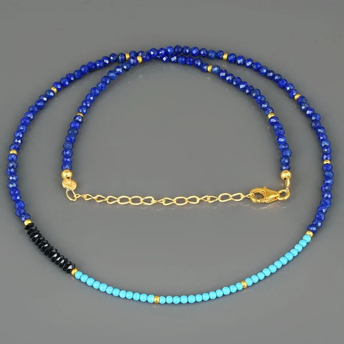 Türkis, schwarzer Spinell & Lapislazuli Multi 3 Edelstein Perlen Damen Halske... - Bild 6 von 6