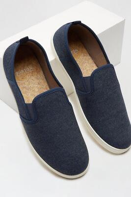 Burton Menswear Navy Ezelle Canvas Slip On Boat Shoe (Size 7,9) **NEW**  UK