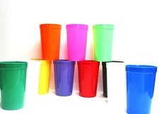 11 Large 20 oz  Plastic Drinking Glasses Mix of Colors Mfg USA Dishwasher Safe