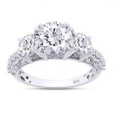 Three Stone Engagement Ring Round Simulated Diamond in 925 Sterling Silver