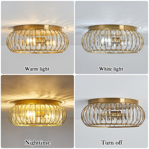 YYJLX Crystal Flush Mount Ceiling Light Fixtures Modern Gold Ceiling Light 3 ... - Picture 4 of 9