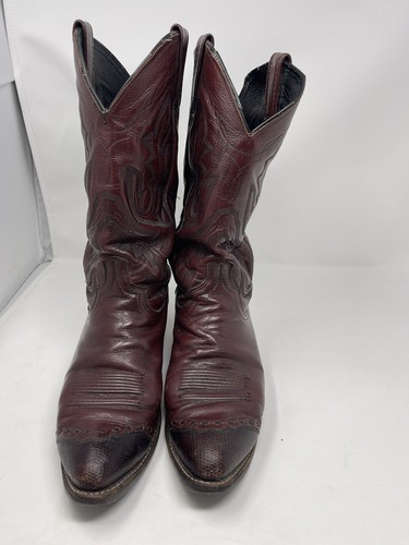 Dan Post weinrot braun Western Leder Cowboy Ranch Biker Stiefel Größe 10 D getragen - Bild 3 von 12