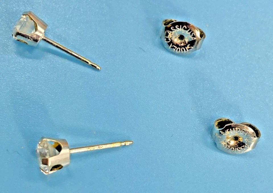 Brincos Studex de ouro branco 585 ou 14K com pedras CZ / Boa qualidade / Vintage - Imagem 4 de 4