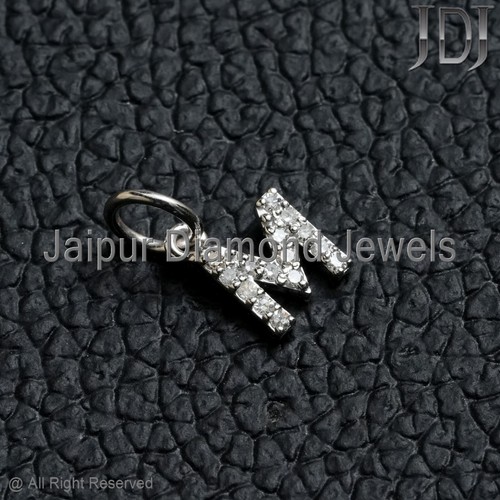 Genuine Diamond Solid 14k White Gold Small M Initial Letter Alphabet Pendant - Picture 7 of 20