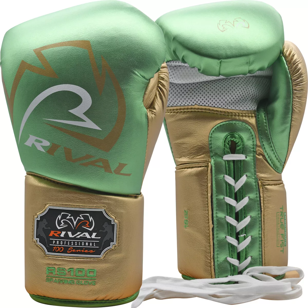 Rival Boxing RS100 Professional Lace Up Sparring Gloves - Green/Gold