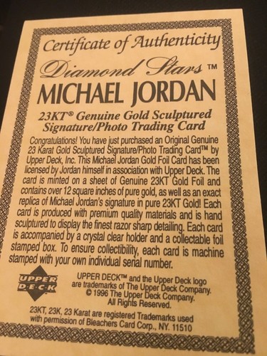 Michael Jordan 1996 Upper Deck Diamond Stars 23K Gold Sculptured Card - Picture 4 of 6