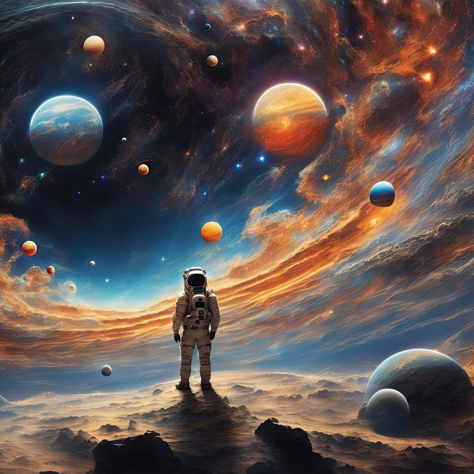 Astronauta 312x219cm Niños Dormitorio Papel Pintado Mural Decoración Hogar Planetas Cosmos Foto 3 de 4