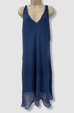 $146 Lauren Ralph Lauren Womens Blue V-Neck Sleeveless Sheer Shift Dress Size 12