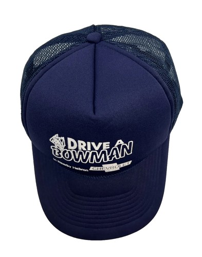 Vintage Bowman Chevrolet Hat Cap Snap Back Blue Mesh Trucker Hebron Cobra Caps - Picture 11 of 13