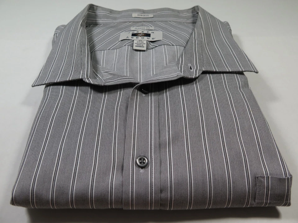 Joseph Abboud Pure Cotton Non-Iron Gray Striped Dress Shirt 22x34/35 5XL Big Man - Image 4 of 4
