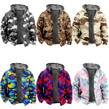Men's Camouflage Fleece Hoodie Causal Zip Up Jacket