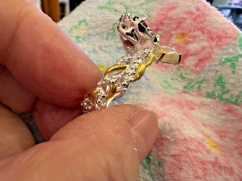 Anillo Hessonita Rojo Natural Fuego 🔥Opal y Turmalina Plata de Ley 925 Talla 10 Foto 3 de 4