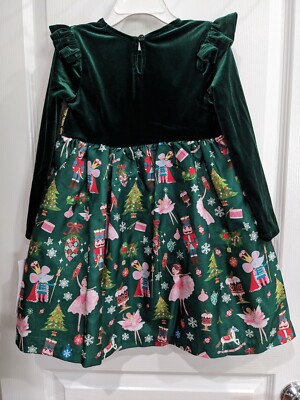 Bonnie Jean Little Girls Nutcracker Dress with Velvet Cardigan - Green - Size 6X