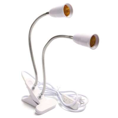 Flexible Double Head E27 LED Clamp/Clip-on Desk Light Work Table Lamp Holder
