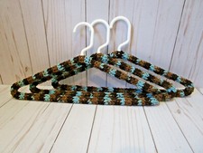 Crochet Covered Clothes Hangers Set of 3 Brown / Blue Mix