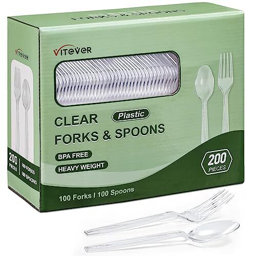 200Pcs Clear Plastic Disposable Silverware Forks and Spoons Utensils Cutlery Set - Bild 1 von 7