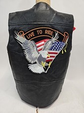 Vintage Diamond Plate Leather Motorcycle Vest Patch Mens Large Love to Ride NOS