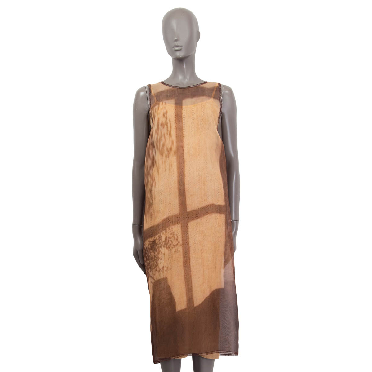 65077 auth FENDI beige silk 2021 SHADOW PRINT TANK