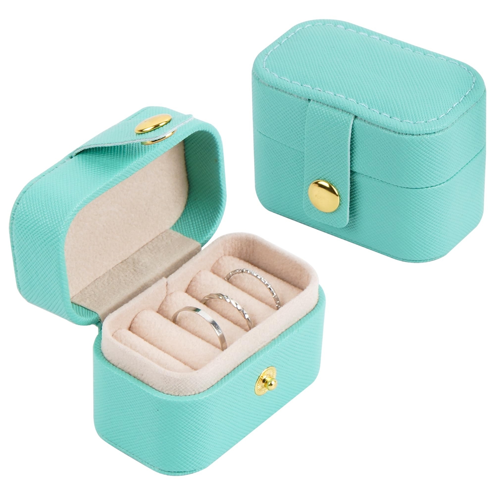 Mini Travel Jewelry Ring Organizer with Soft Lining and Button Closure, Palm-...