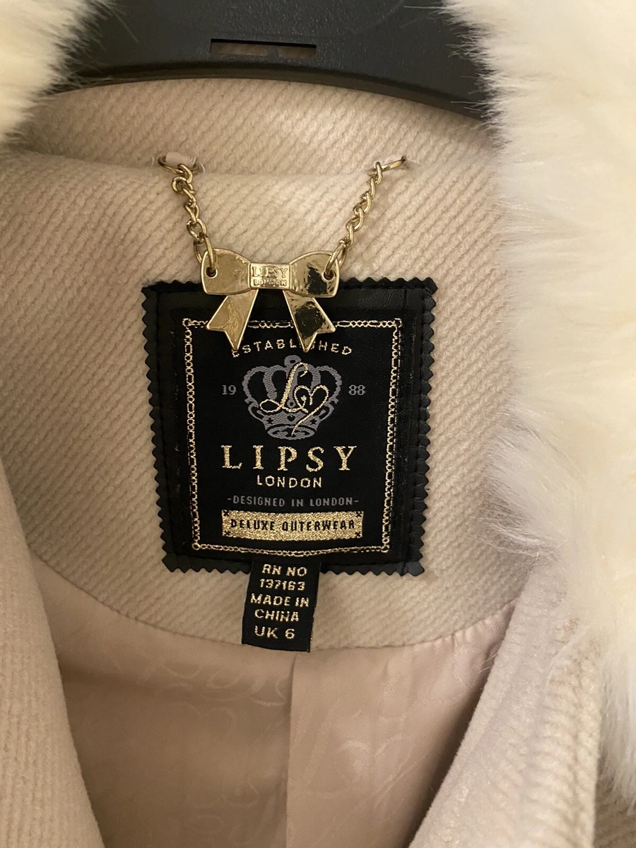 Lipsy London Cream Beige Faux Fur Collar Coat Size 6 eBay