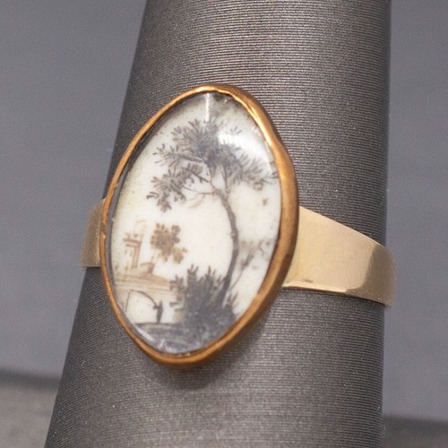 Antique Ring with Georgian Sepia Landscape Bezel Set in 9k and 14k Gold - Picture 7 of 11